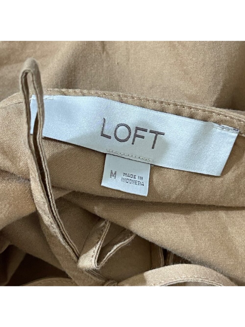 Loft Top Camel Brown Size M Medium Ruched Sleeve V-Neck Cotton Modal - Picture 5 of 6